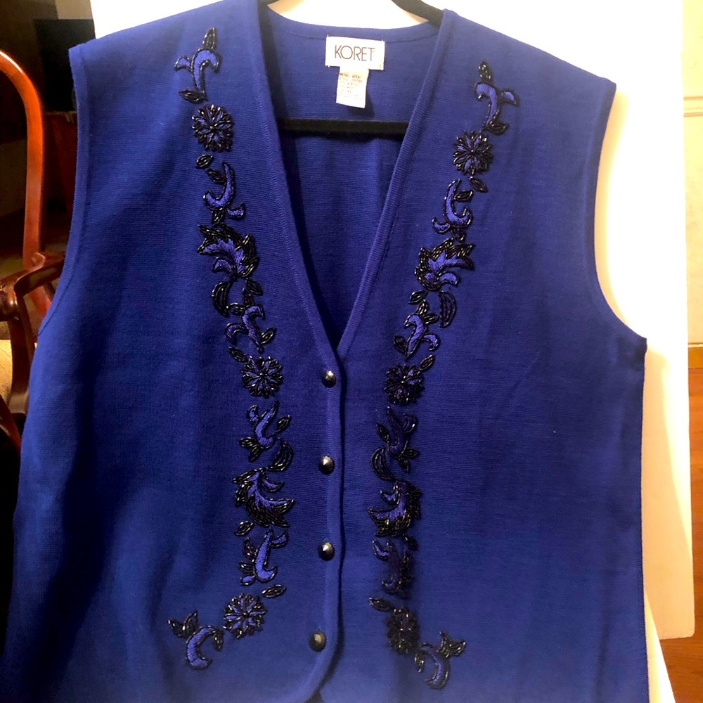 KORET deep Royal blue vest - black beaded /buttons